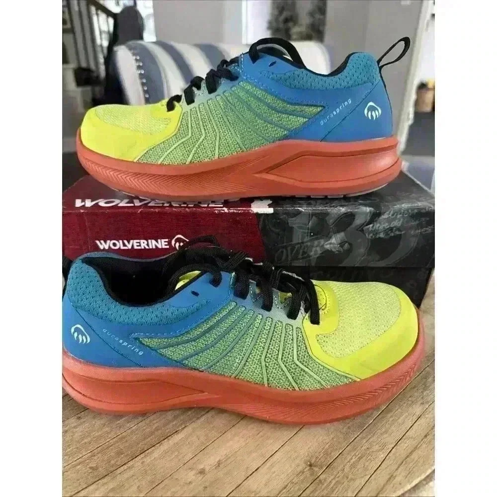 Wolverine Bolt Durashocks Shoes Carbonmax Safety Toe Yellow Blue Women Sz 8.5